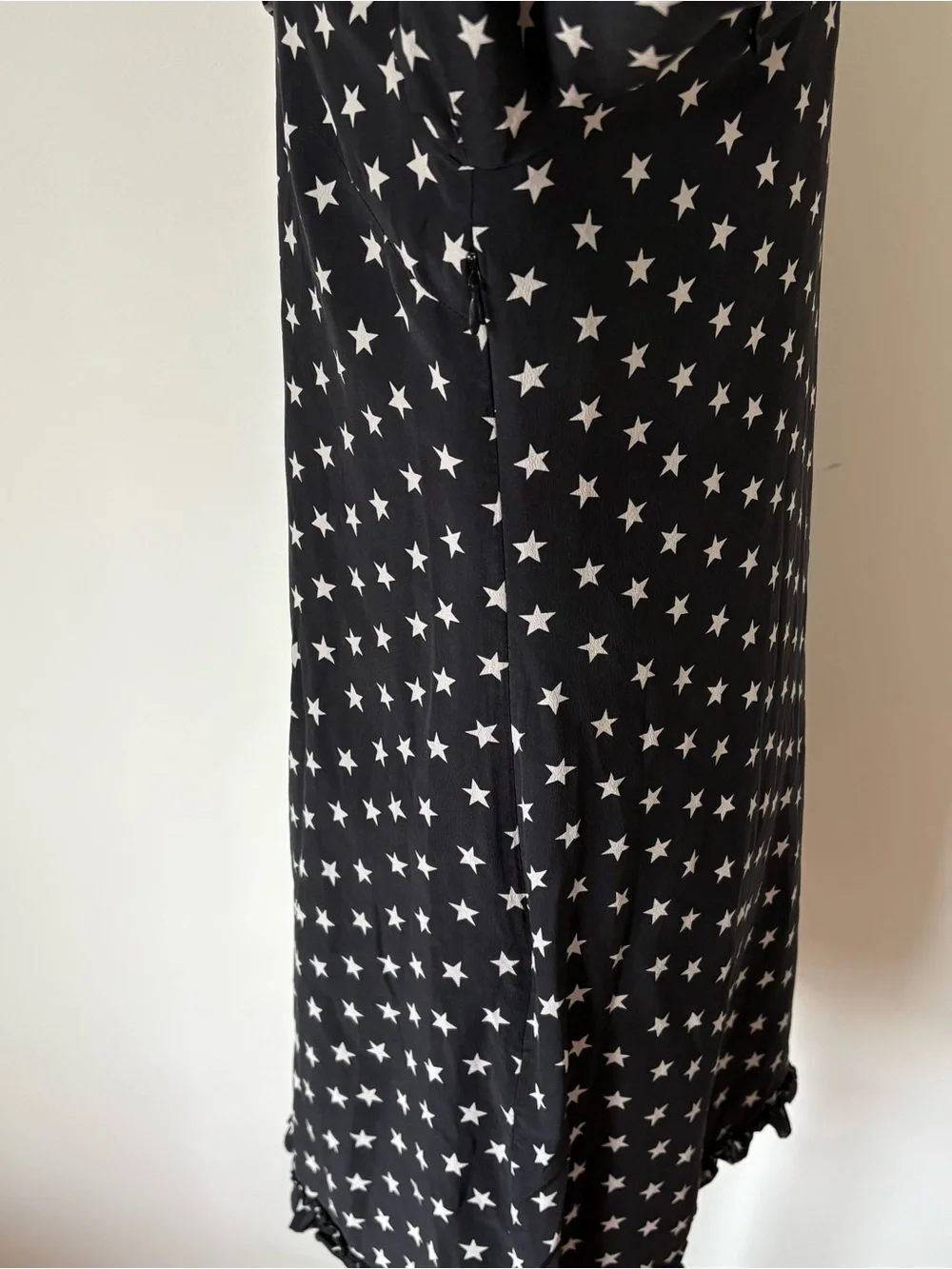 J. Crew Collection Black Silk Star Print Long Sleeve Ruffle Trim Shift Dress 4